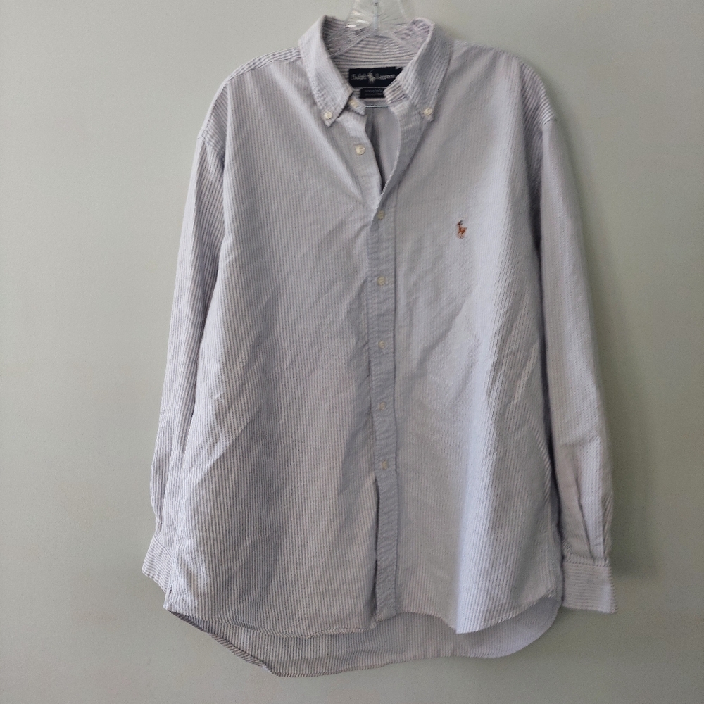 Ralph Lauren Yarmouth button-down shirt 17-36 long sleeve blue white stripes